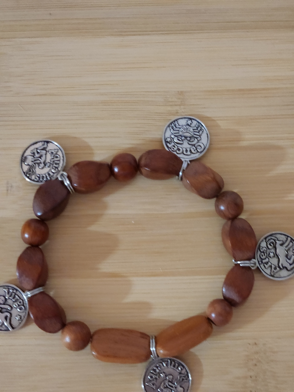 Reserved For topchef1 Wood Bead Zodiac Charm Bracelet - Brown - Picture 8 of 9
